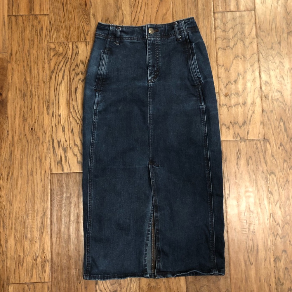 Denim Pencil Midi Skirt